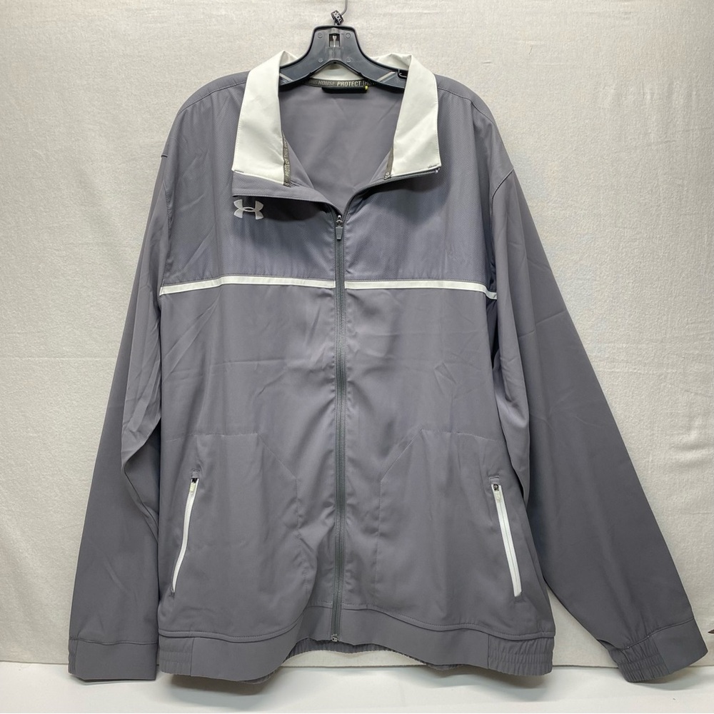 Under Armour 3XL Gray & White Zipper Jacket Collar Neck Loose FIt Zip Pockets